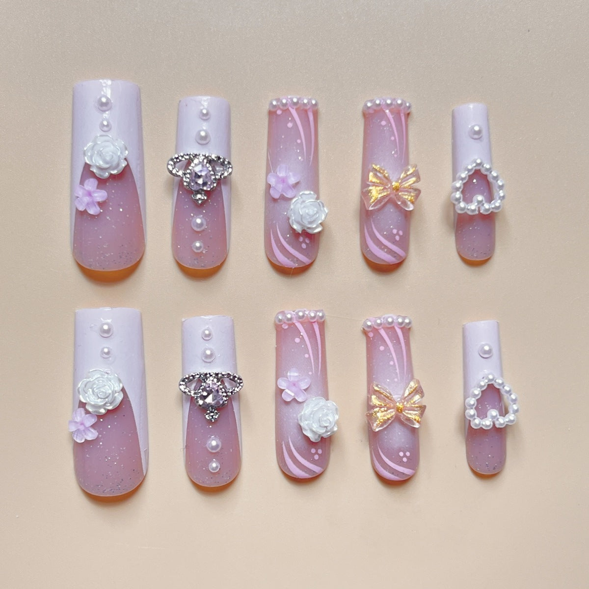 Rectangular Multi-Diamond Press-On Fake Nails