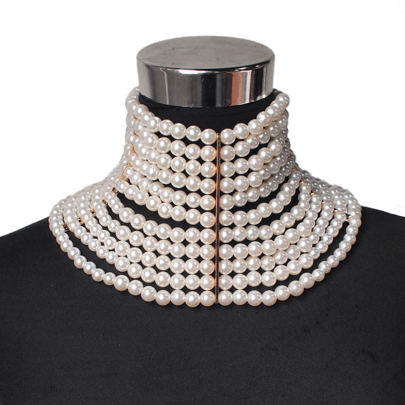 Multi-Layered Pearl Short Necklace