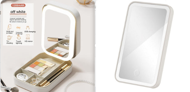 Portable LED Makeup Storage Box with Mirror