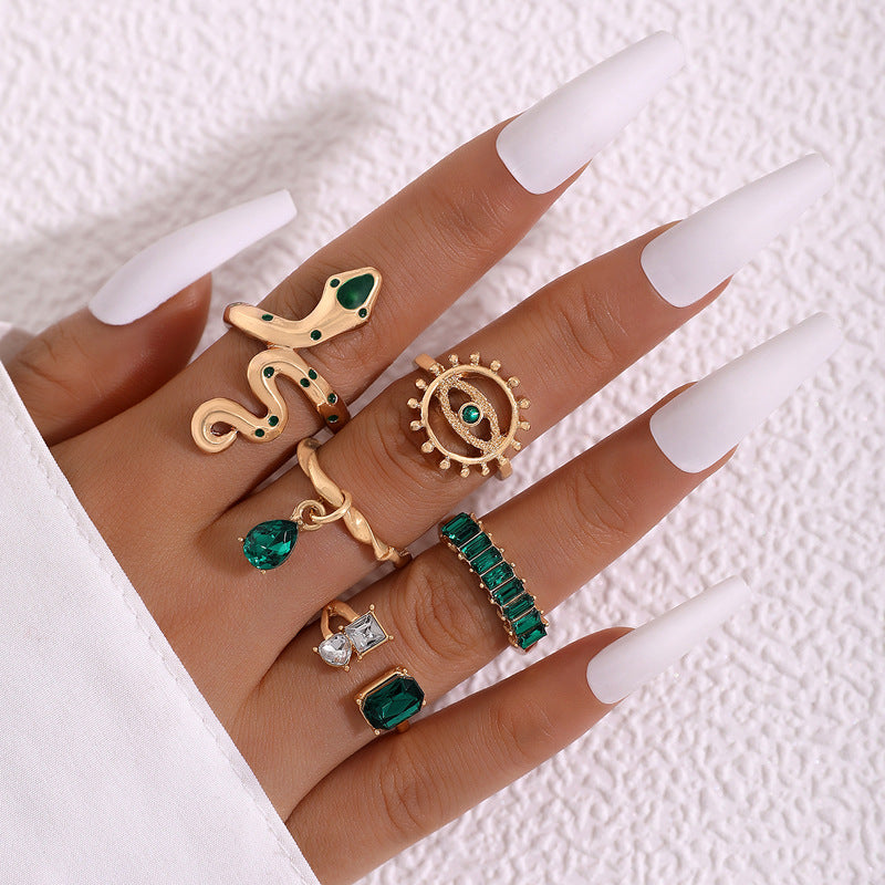 Emerald & Diamond Love Palm Ring Set