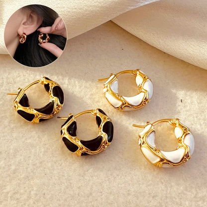 Trendy Enamel Color Gold-Plated Hoop Earrings