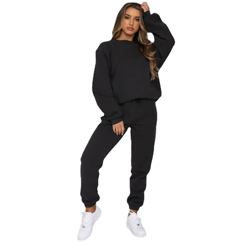 Women Solid Color Pullover Hoodie Pants Set
