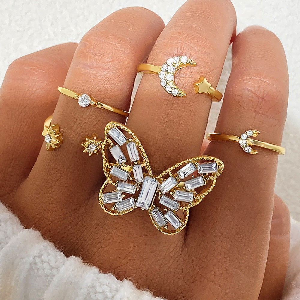 Unisex Silver Butterfly Couple Ring Set