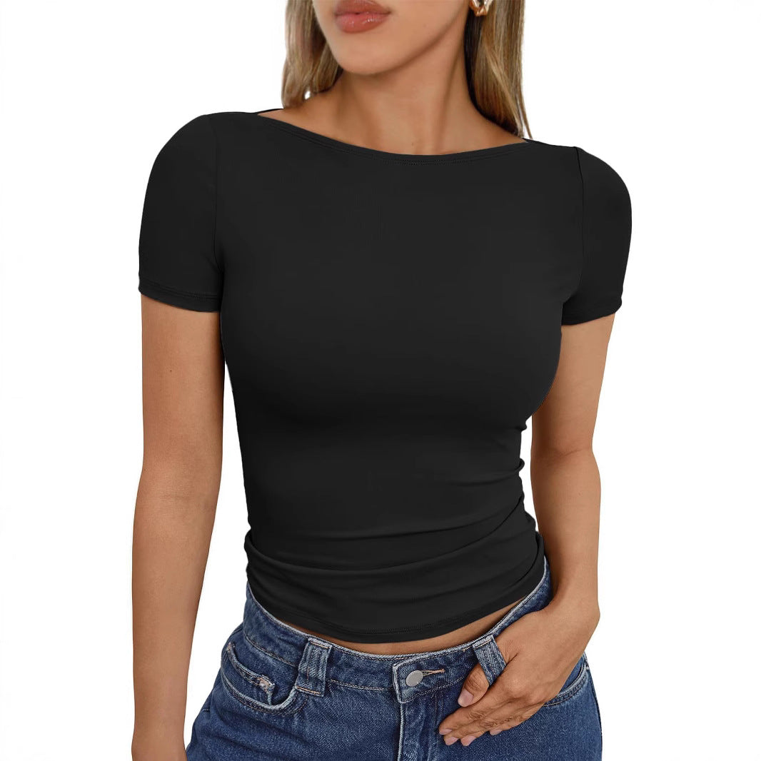Round Neck Short Sleeve Slim Fit Top