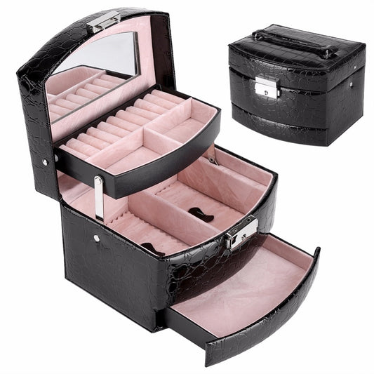3-Layer Leather Jewelry & Makeup Organizer Box