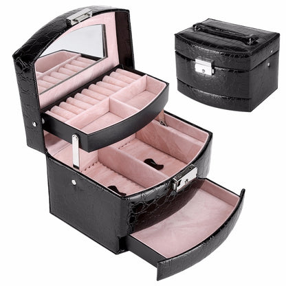 3-Layer Leather Jewelry & Makeup Organizer Box