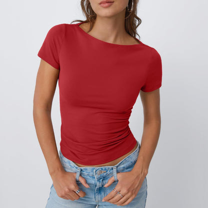 Round Neck Short Sleeve Slim Fit Top