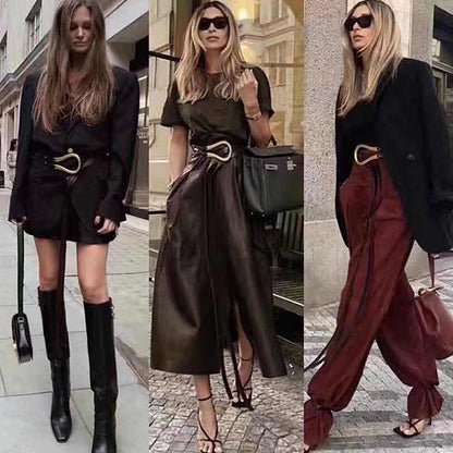 Women Retro Gold Buckle Belt