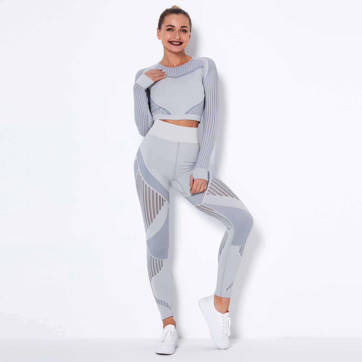 Women Seamless Knitted Yoga Long Sleeve Set