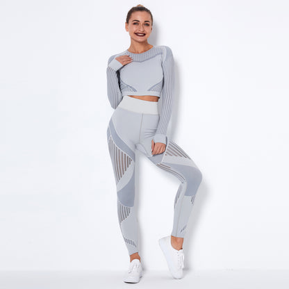 Women Seamless Knitted Yoga Long Sleeve Set