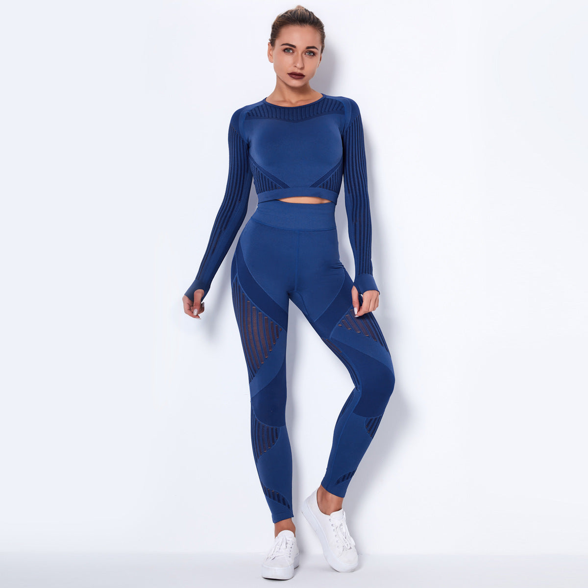 Women Seamless Knitted Yoga Long Sleeve Set