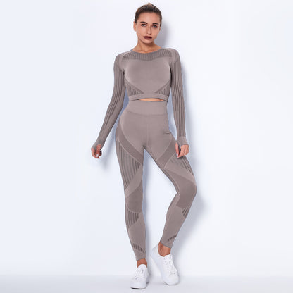 Women Seamless Knitted Yoga Long Sleeve Set