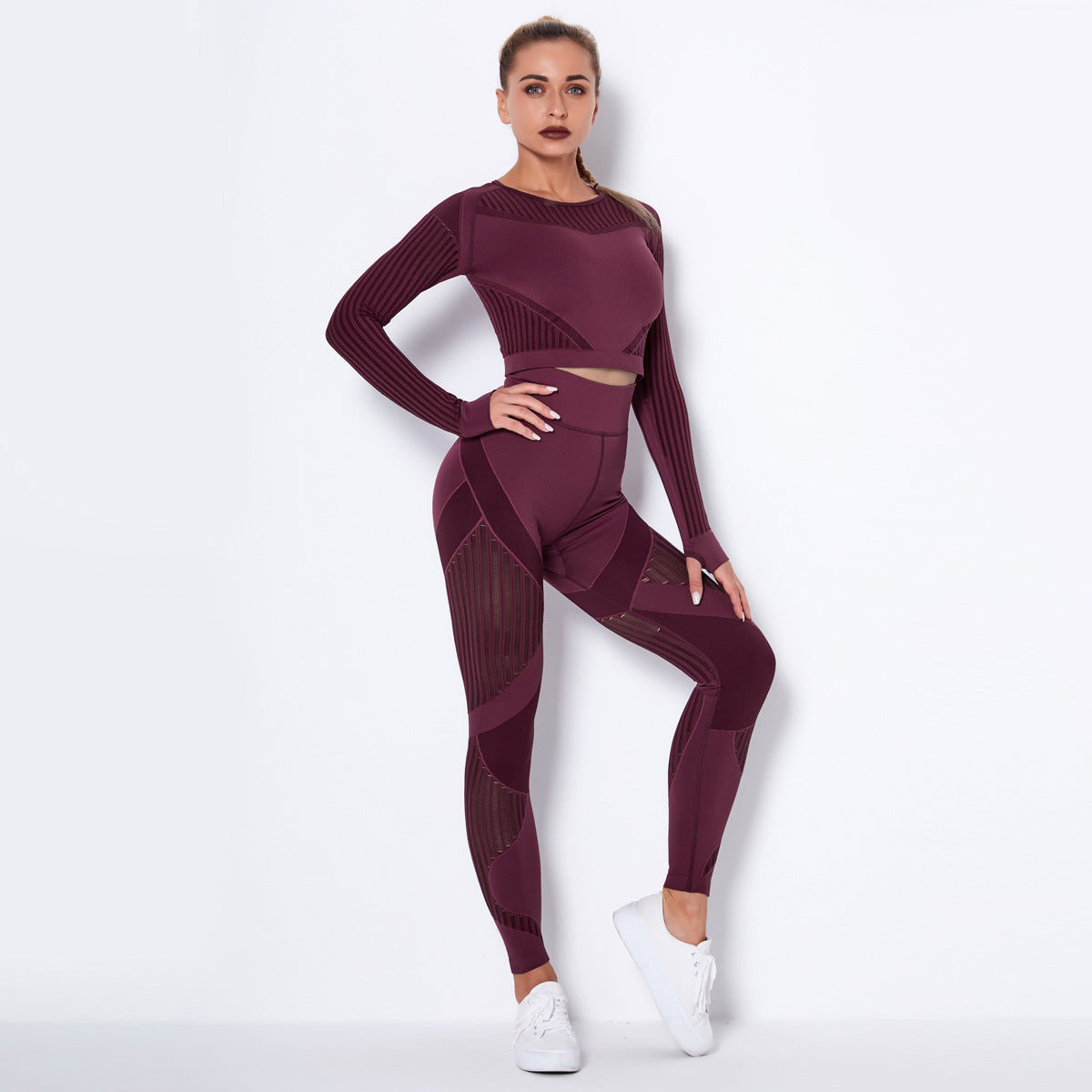 Women Seamless Knitted Yoga Long Sleeve Set