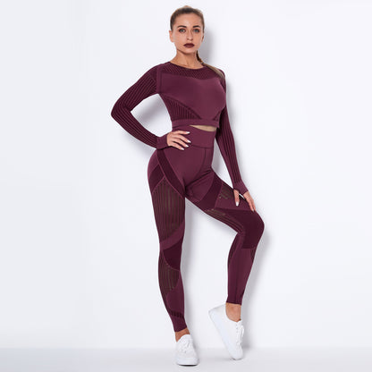Women Seamless Knitted Yoga Long Sleeve Set
