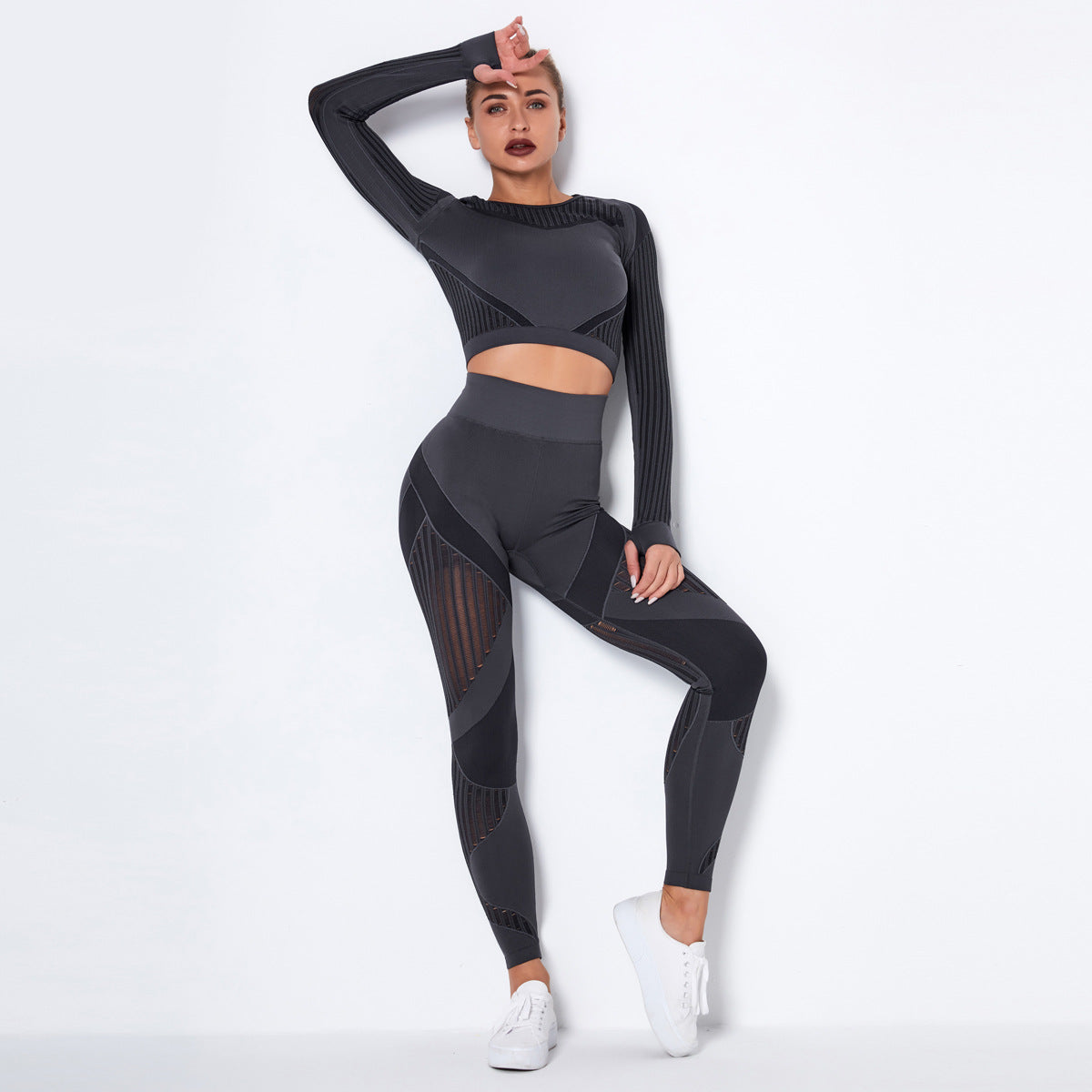 Women Seamless Knitted Yoga Long Sleeve Set
