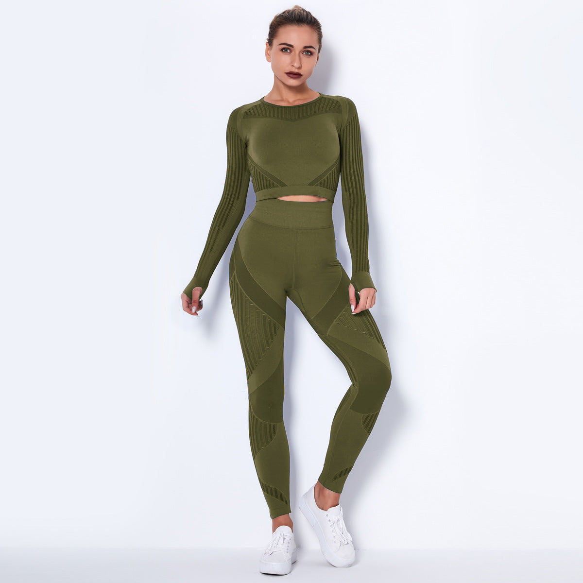 Women Seamless Knitted Yoga Long Sleeve Set