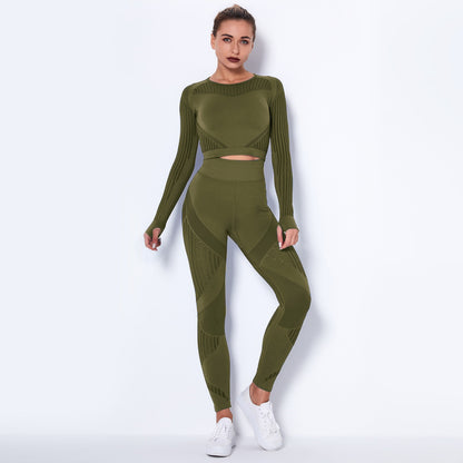 Women Seamless Knitted Yoga Long Sleeve Set