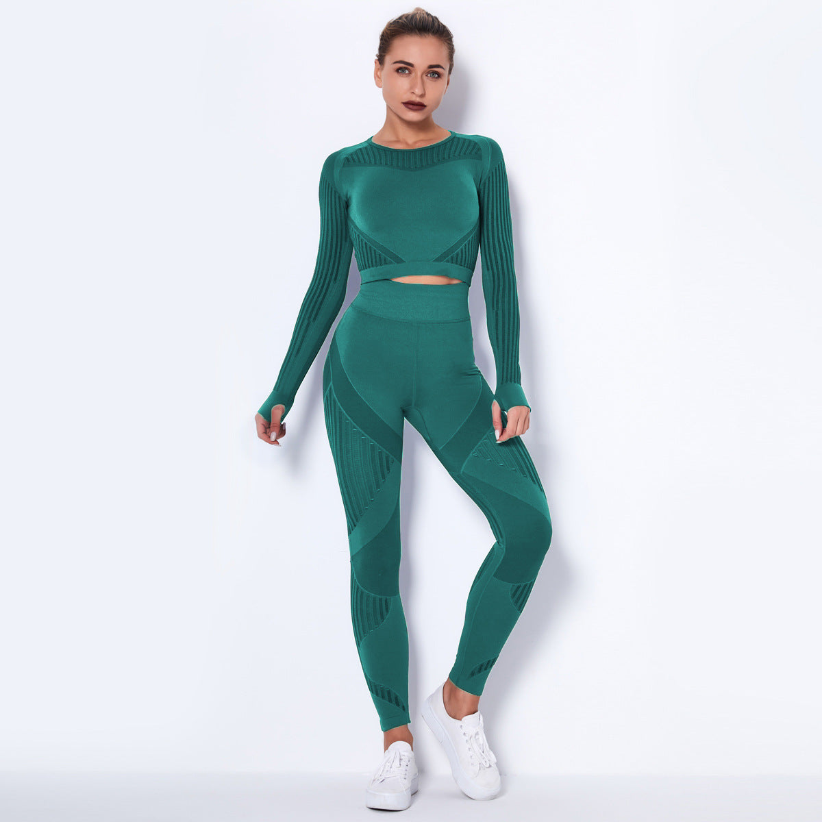 Women Seamless Knitted Yoga Long Sleeve Set