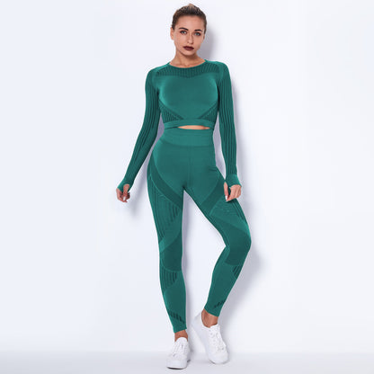 Women Seamless Knitted Yoga Long Sleeve Set