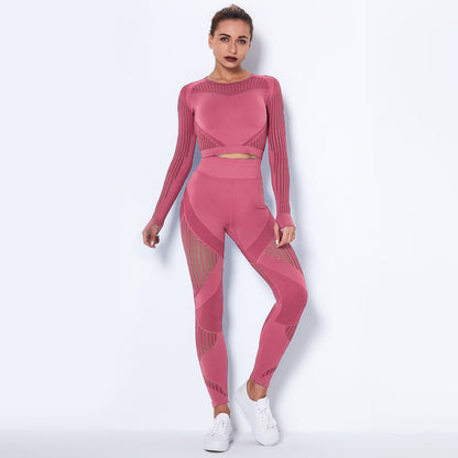Women Seamless Knitted Yoga Long Sleeve Set