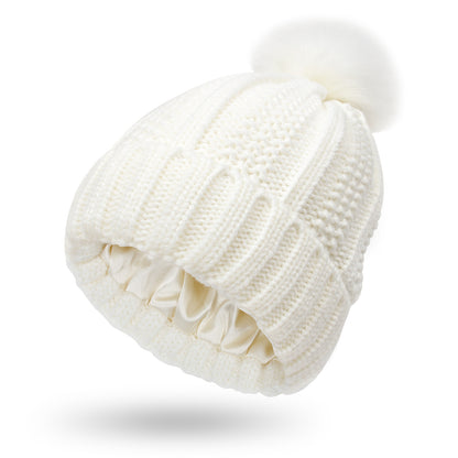 Skull Knit Beanie Hat with Pom Pom