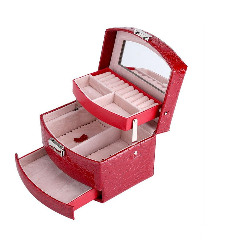 3-Layer Leather Jewelry & Makeup Organizer Box
