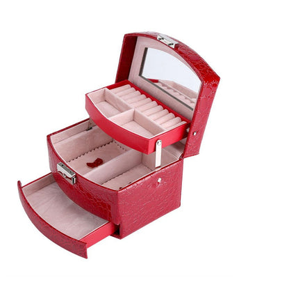3-Layer Leather Jewelry & Makeup Organizer Box