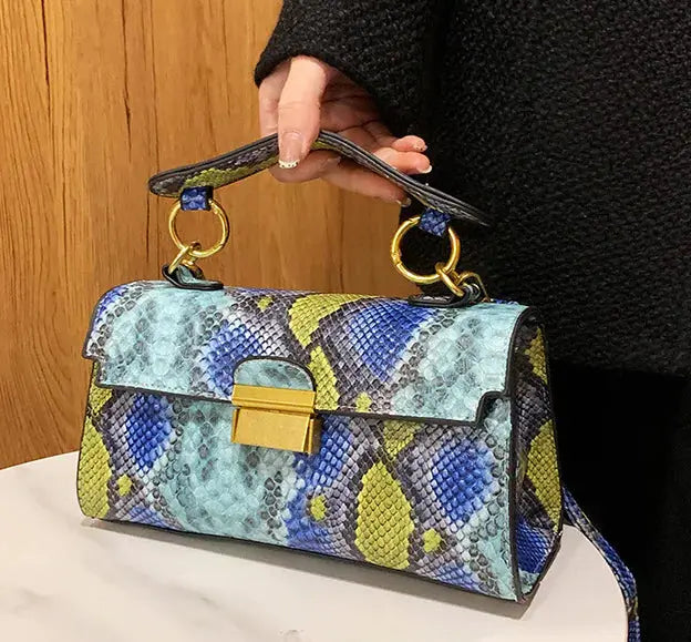 Colorblock Snake Skin Mini Crossbody Bag for Women