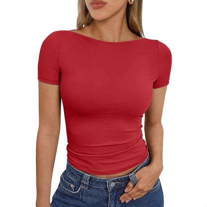 Round Neck Short Sleeve Slim Fit Top