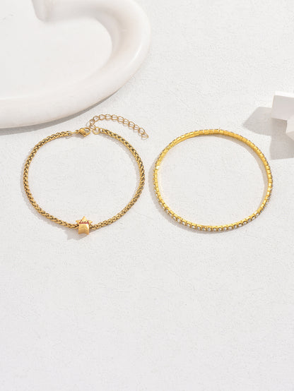 Hollow Heart Tassel Anklet Set