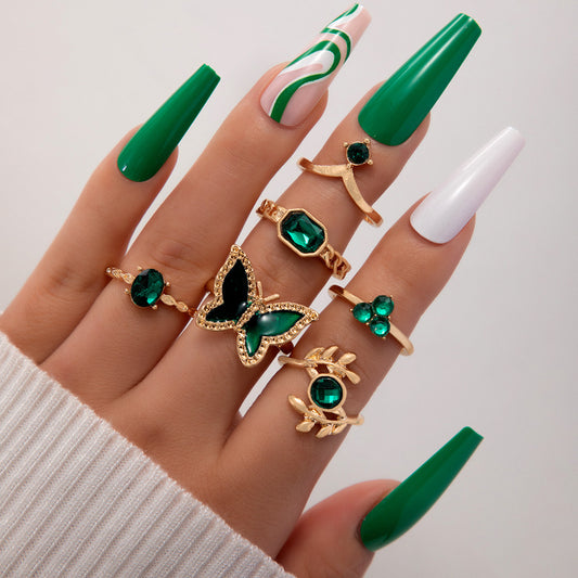 Emerald & Diamond Love Palm Ring Set