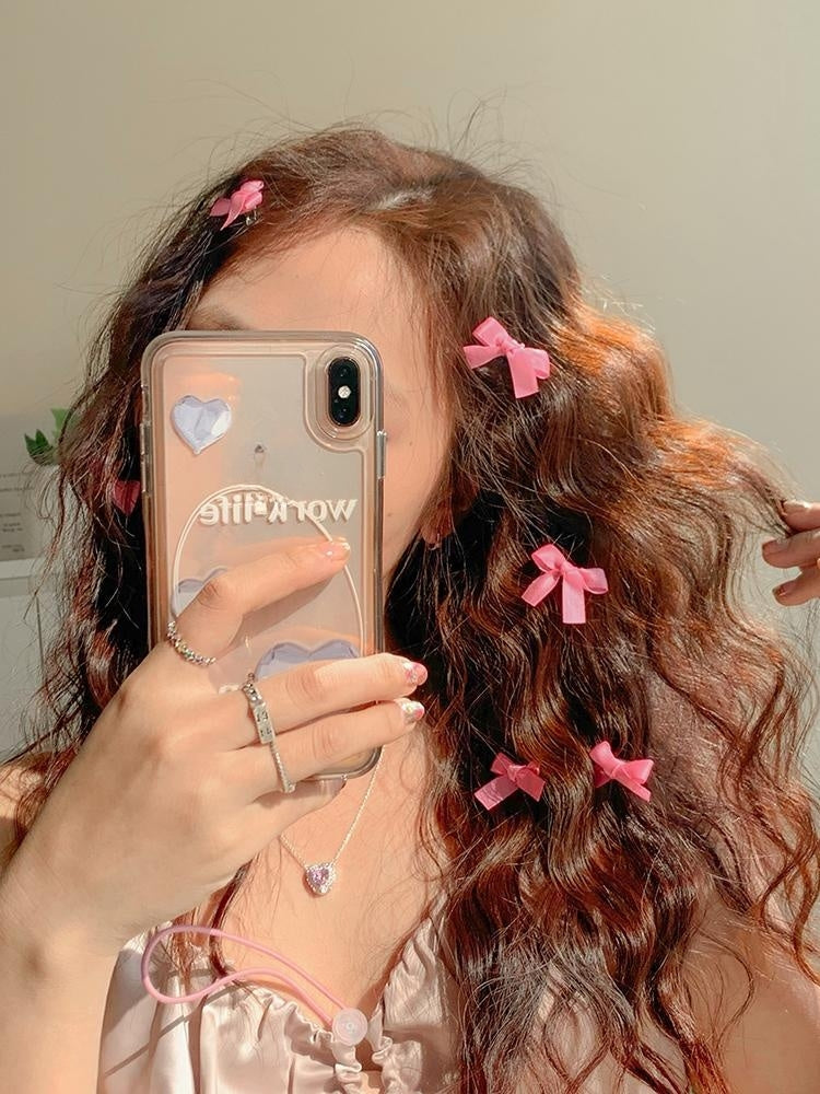 8-Pack Pink Ribbon Bow Hair Clips