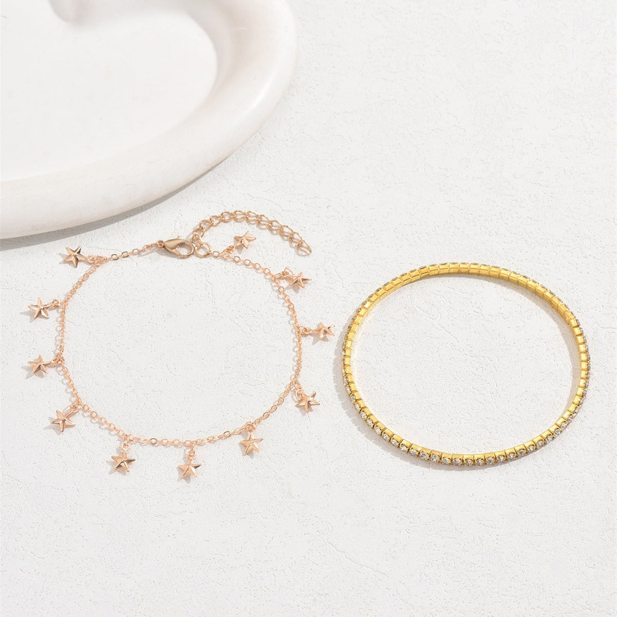 Hollow Heart Tassel Anklet Set