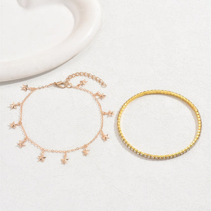 Hollow Heart Tassel Anklet Set