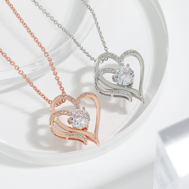Double Heart Zircon Necklace