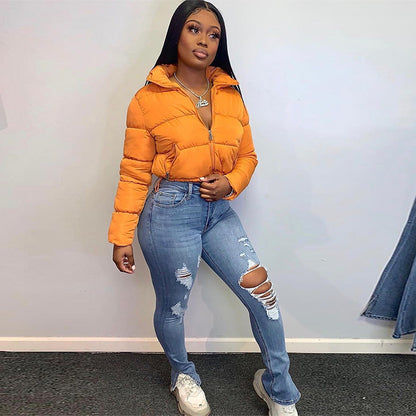 Women Short Stand Collar Winter Coat