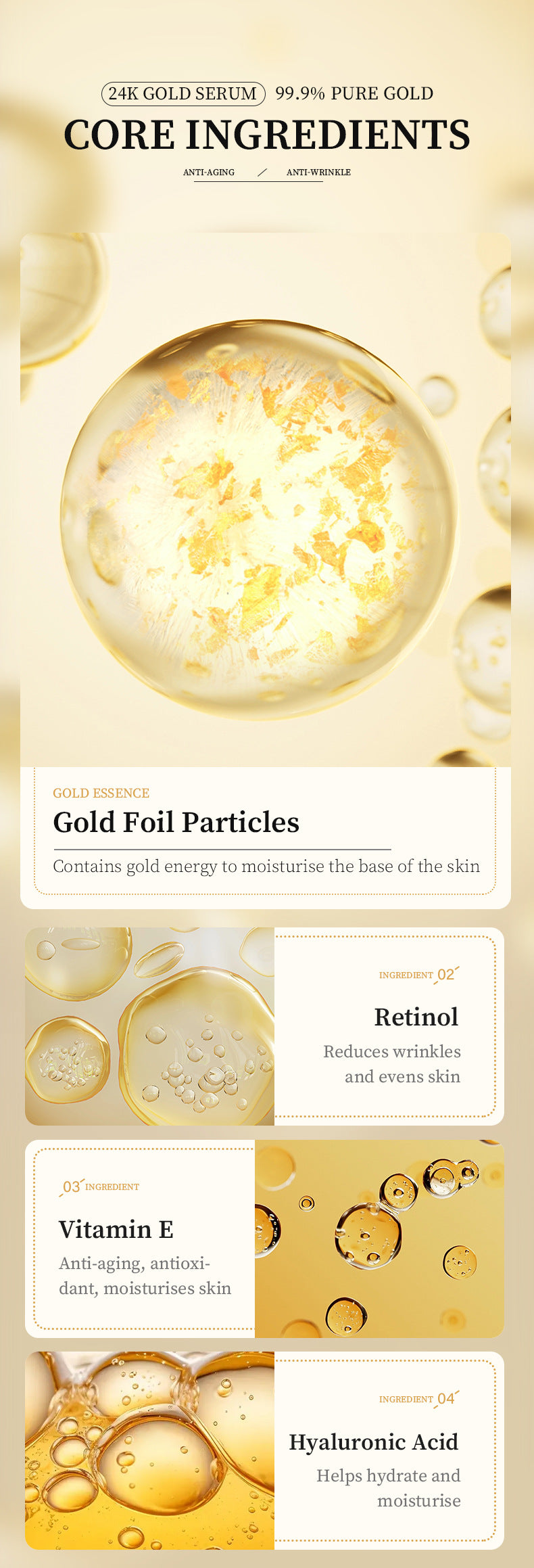 24K Gold Foil Vitamin E & Retinol Face Serum