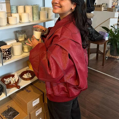 Women Lapel Zip-Up Moto Jacket