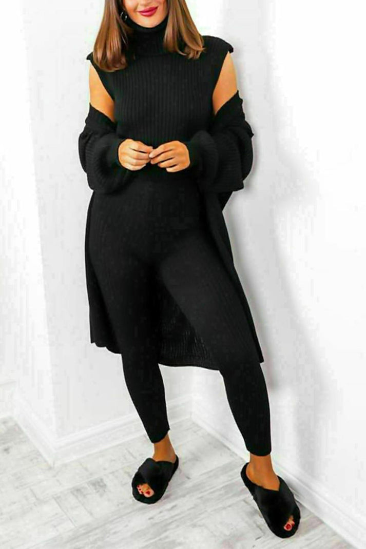 Women 3 Piece Ribbed Knitted Lounge Set