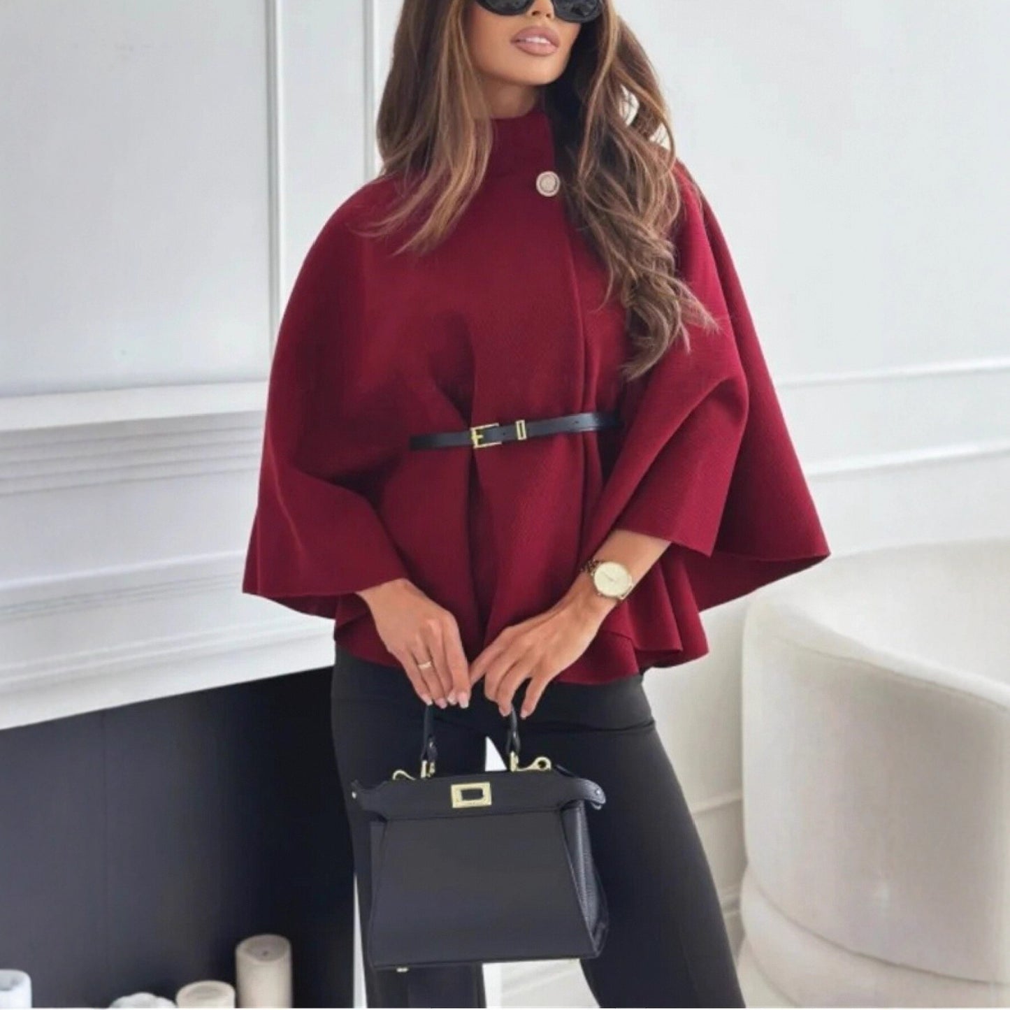 Women Stand Collar Batwing Sleeve Cloak Top