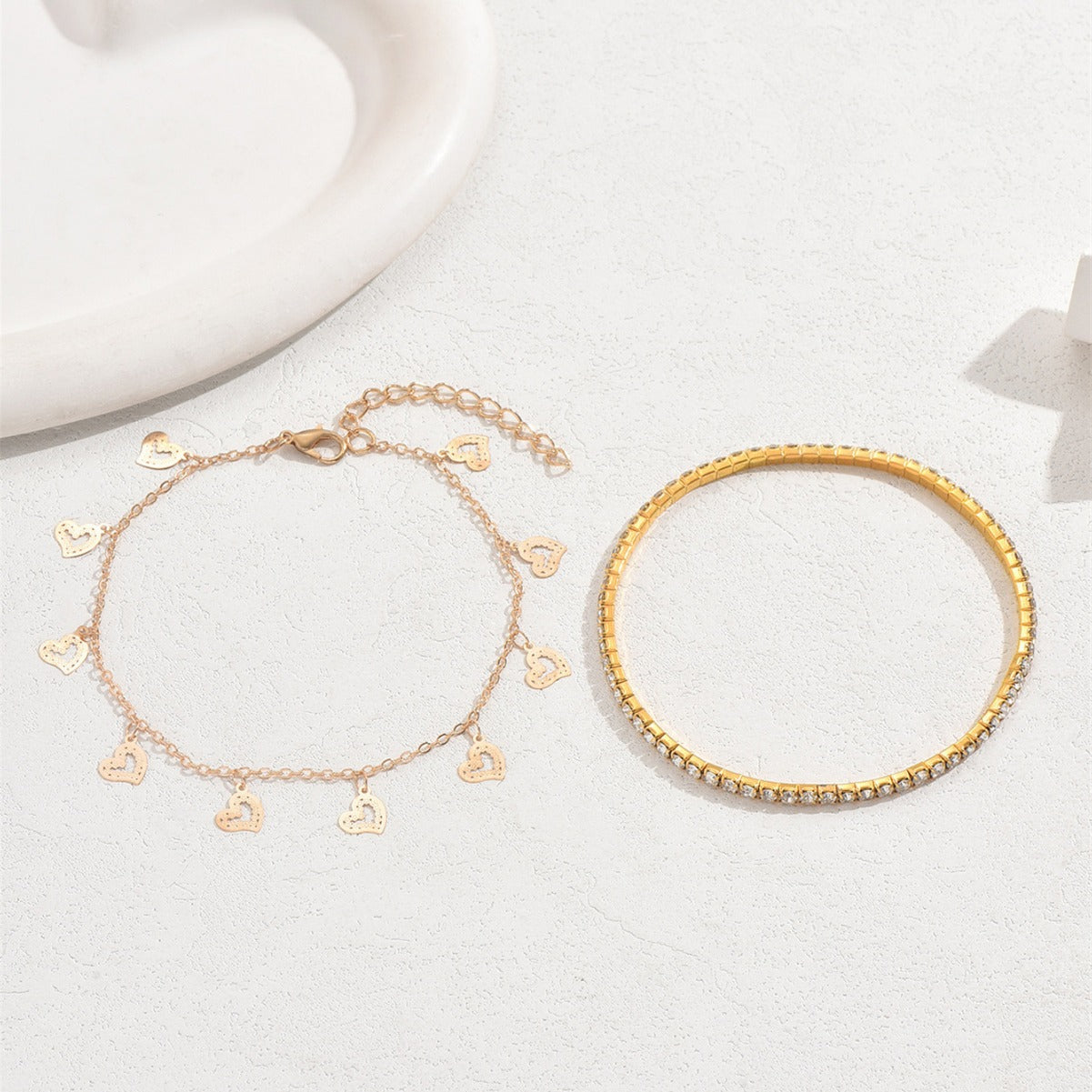 Hollow Heart Tassel Anklet Set