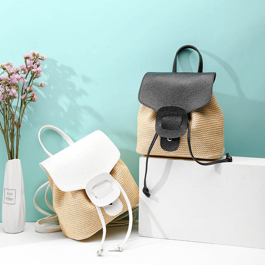Mini Straw Woven Travel Backpack