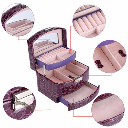 3-Layer Leather Jewelry & Makeup Organizer Box