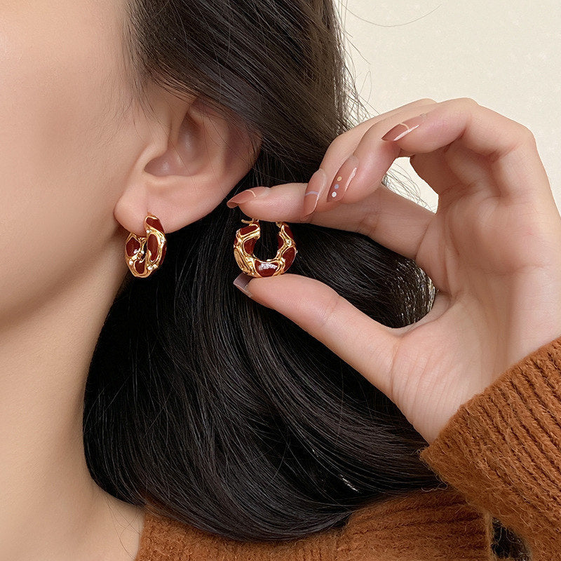 Trendy Enamel Color Gold-Plated Hoop Earrings