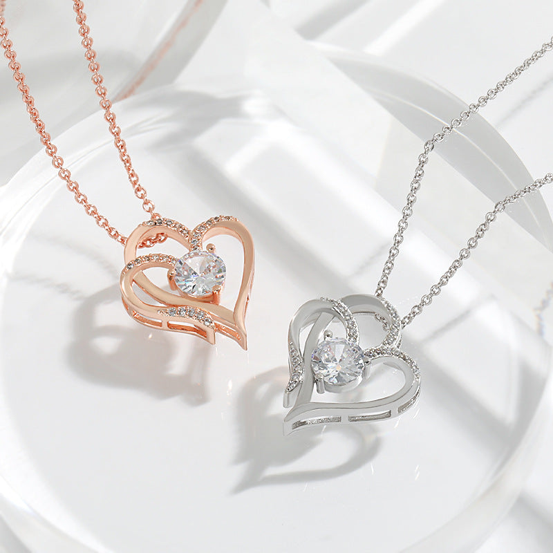 Double Heart Zircon Necklace