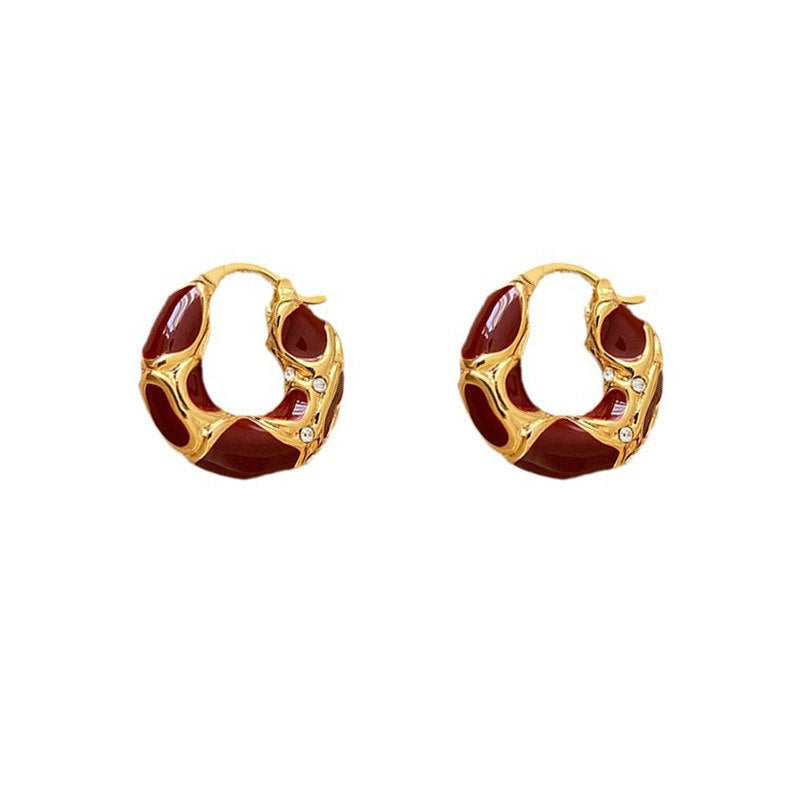 Trendy Enamel Color Gold-Plated Hoop Earrings