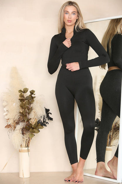 Women Ribbed Half Zip Tracksuit Set