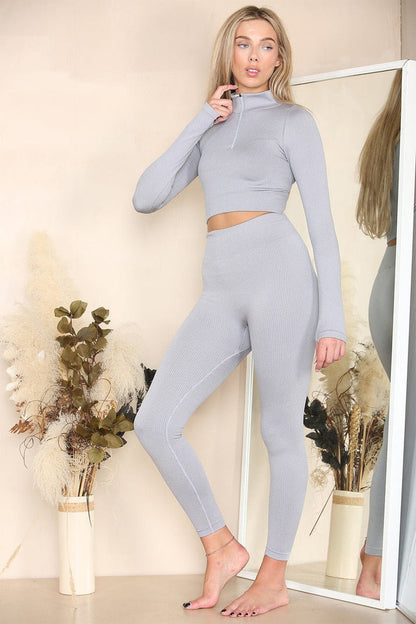 Women Ribbed Half Zip Tracksuit Set