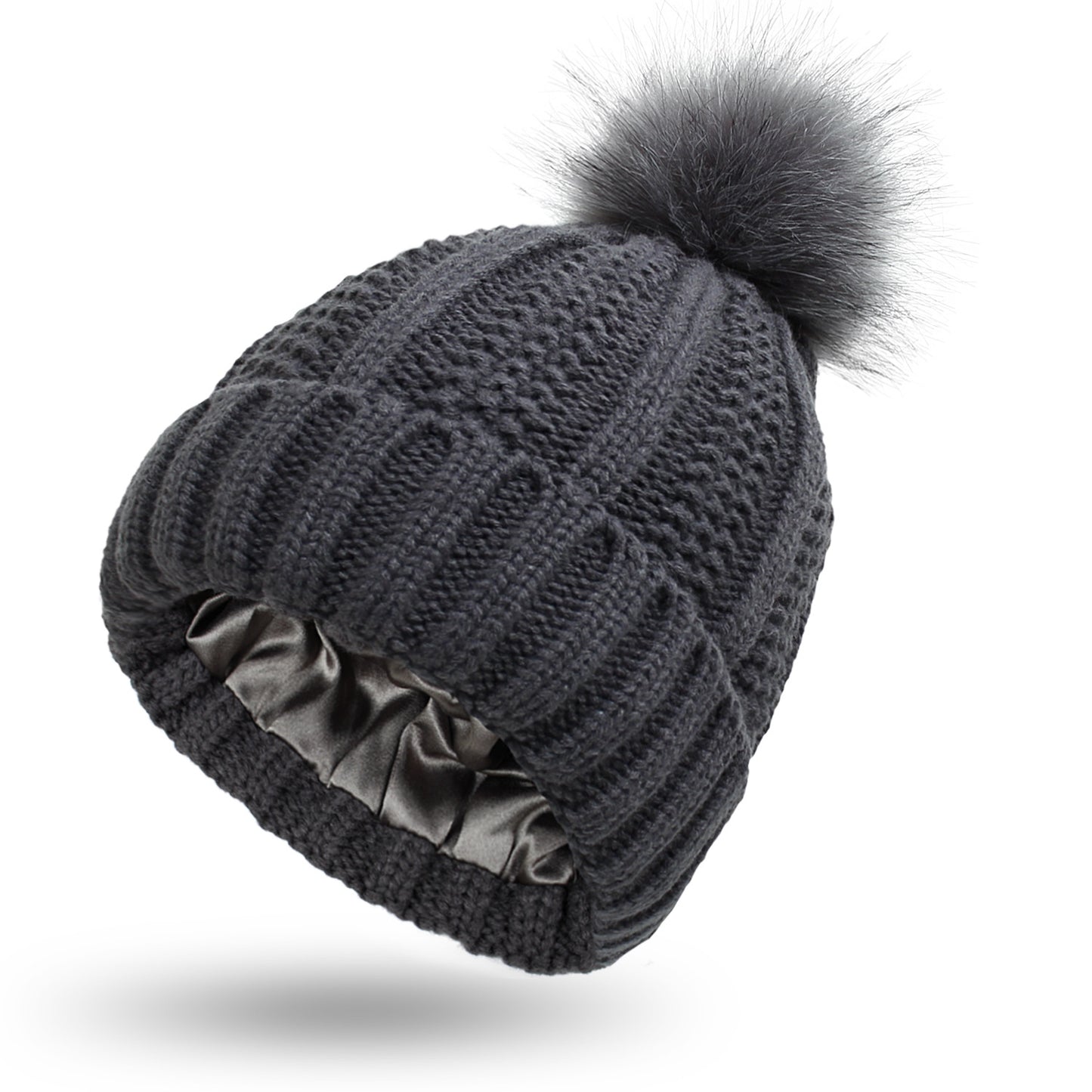 Skull Knit Beanie Hat with Pom Pom