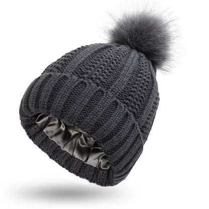 Skull Knit Beanie Hat with Pom Pom